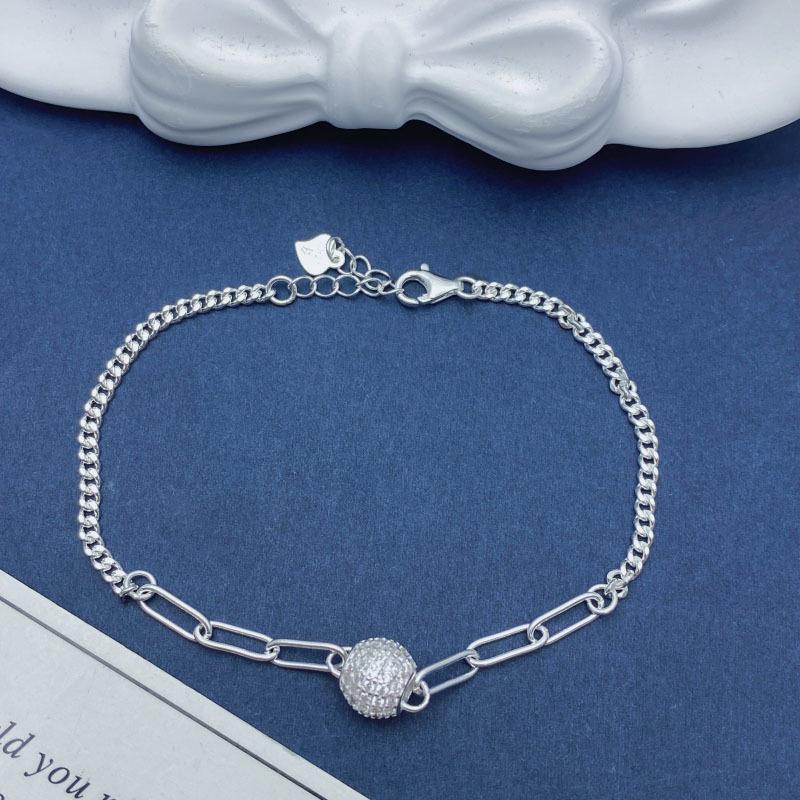 Sterling Silver S925 Luxury Zircon Bead Bracelet with Paperclip Design 925 Sterling Silver