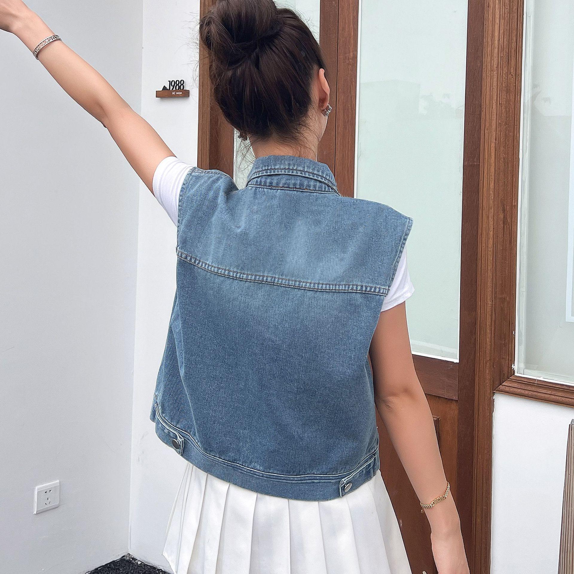 

Женский джинсовый жилет в западном стиле с бисером - Лето 2024 Корейская модная жилетка-куртка 4XL