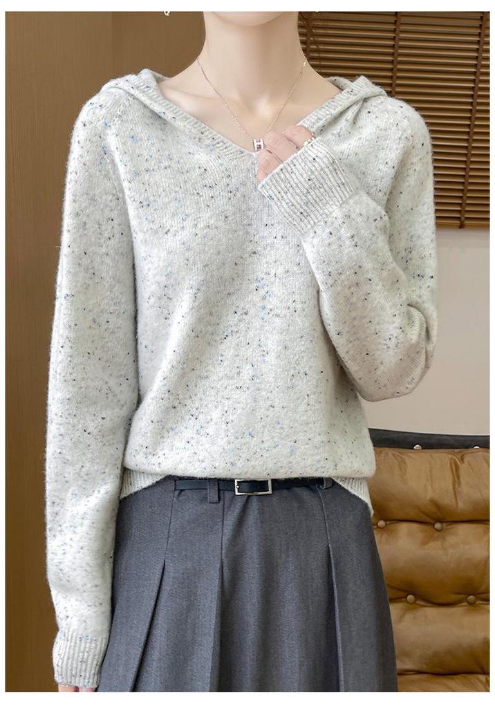 Women's 100% Pure Wool Hooded Knit Sweater - Cashmere, Thick, Loose Fit for Autumn/Winter
