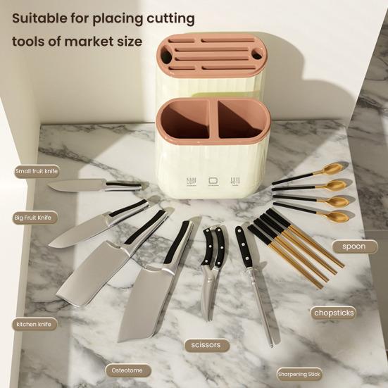 U-Shaped Kitchen Rack PP Cutting Board & Utensil Holder with Drainage Tray Compact Countertop Storage Organizer for Cutters Chopsticks Spices