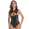 New Sexy Patent Leather Halter Lace Button Bodysuit Sex Set