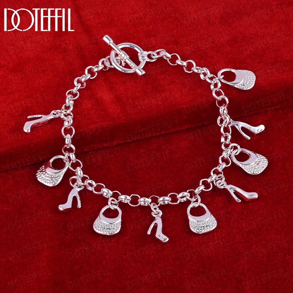 925 Sterling Silver Shoe Bag Pendant Fashion Bracelet Wedding Jewelry