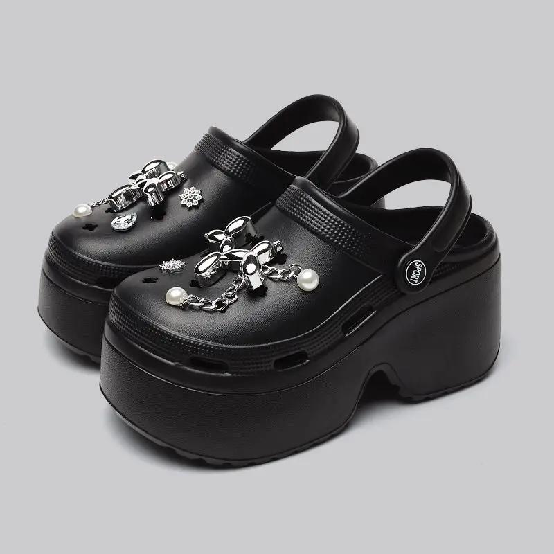 Fashion Women Slippers Platform Metal Decoration Sandals Wedges Shoes Outdoor Clogs Thick Sole Slipper Ladies Flip Flops Garden Shoes
