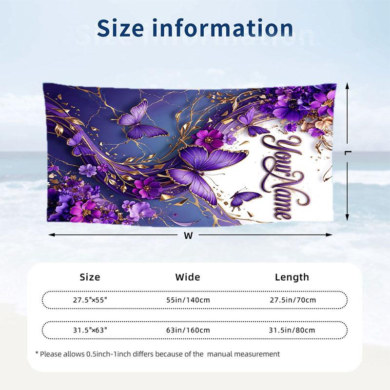 Butterfly Theme Beach Towel Personalized Custom Name & Text Soft Quick Dry Beach Towel for Swimming Travel