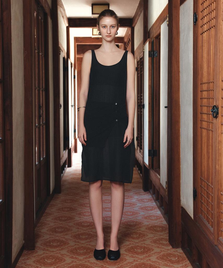 Siyajyu Sia8043 See-Through Layered Wrinkle Dress_Black