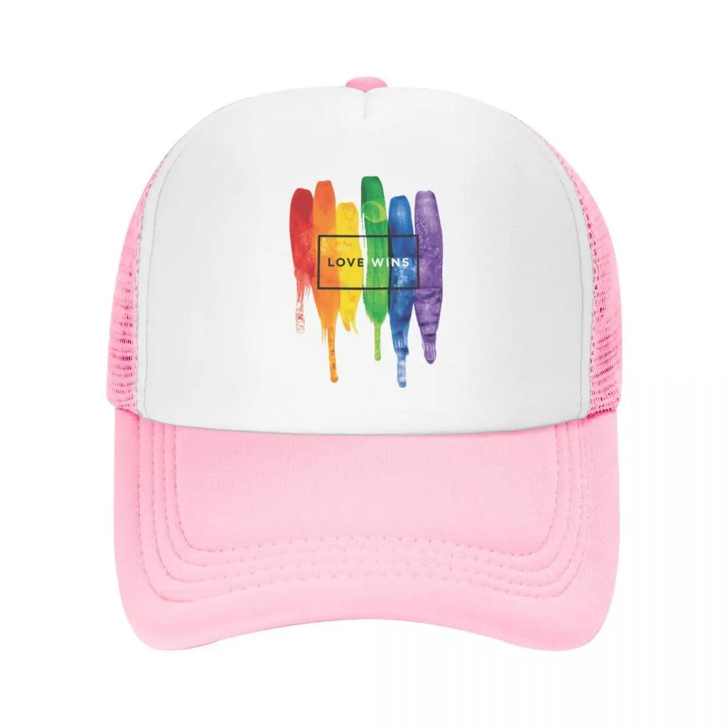 Custom Love Wins Rainbow LGBT Baseball Cap for Unisex Women Breathable Gay Pride Lesbian Trucker Hat Outdoor Snapback Dad Hats