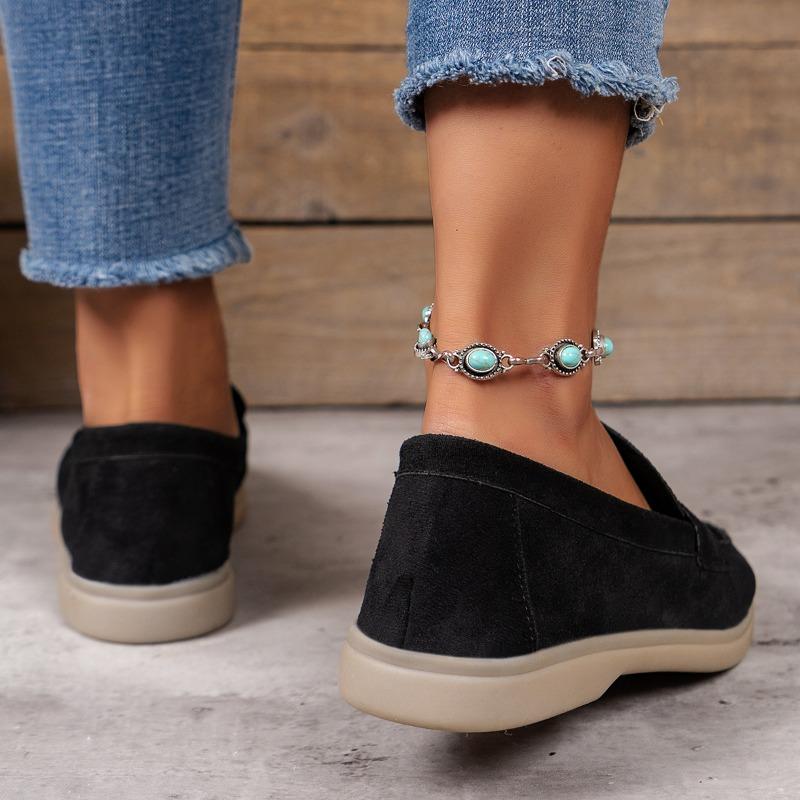 fashion Four Seasons Women Shoes Flat Bottom Non Slip Round Toe Solid Suede Woman's Formal Shoes W Flats Shoes Comfort Women Loafers