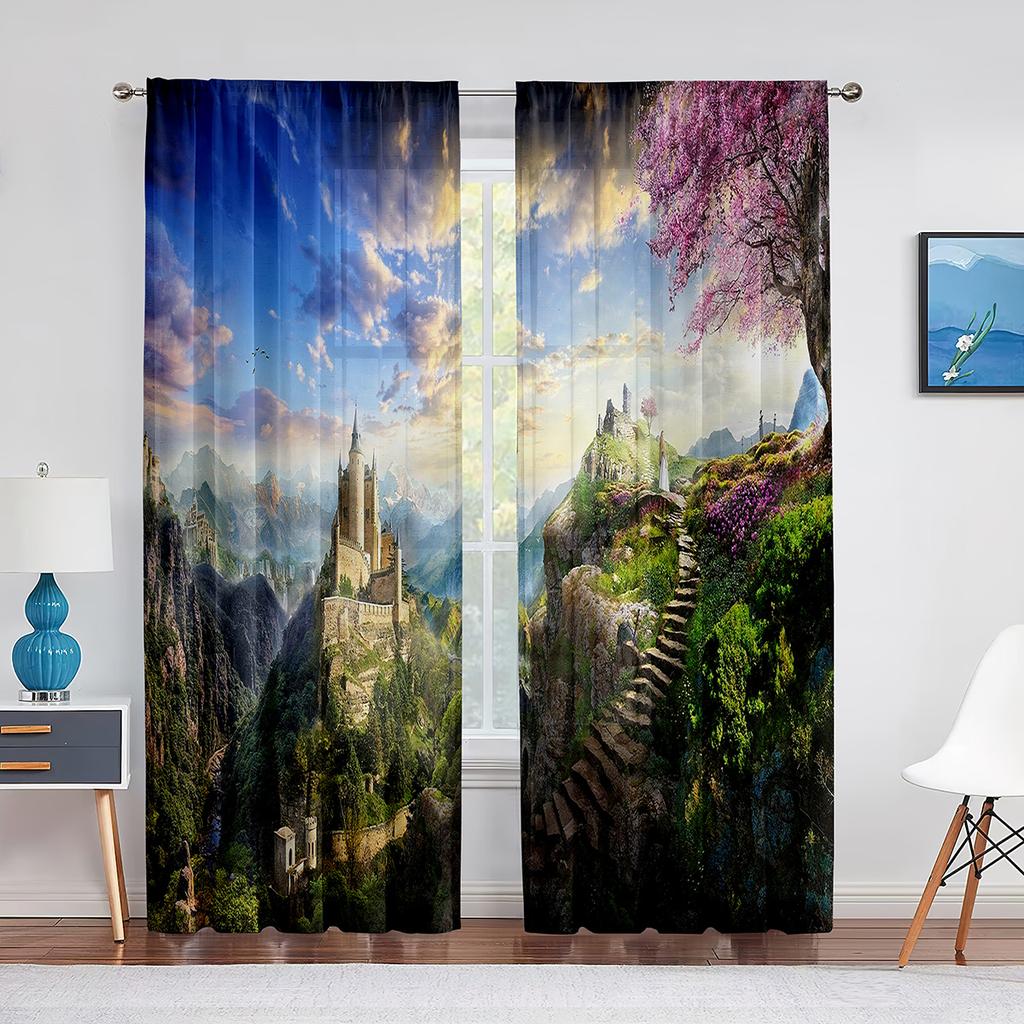 Medieval Castle In Winter Scenery Sheer Curtains for Living Room Bedroom Decor Window Tulle Curtain Transparent Chiffon Curtains