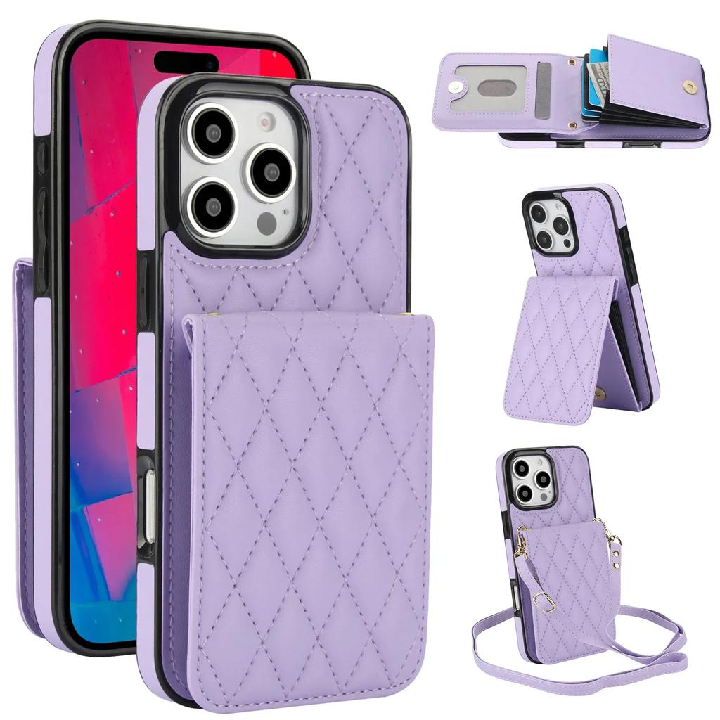Crossbody Lanyard Wallet with Card Holder Kickstand Phone Case for iPhone 16 15 Pro Max Plus Shockproof Protective Cover