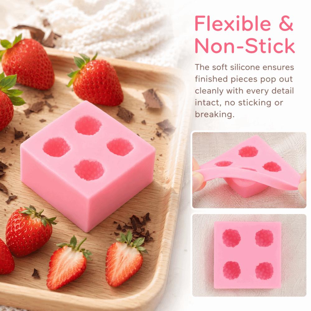 4-Cavity Strawberry Silicone Mold Non-Stick Surface Fondant Mold Chocolate Mold Candy Making
