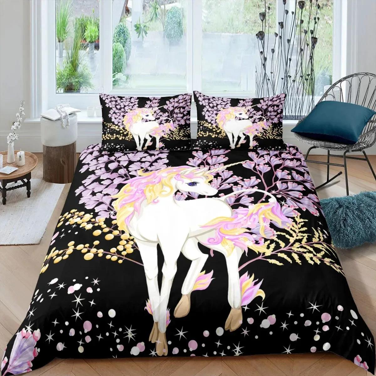 

New Colorful Unicorn Duvet Cover with Pillow Cover Bedding Set Single Double Twin Full Queen King Size Bed Set Bedroom Decor 70x133cm 2pcs