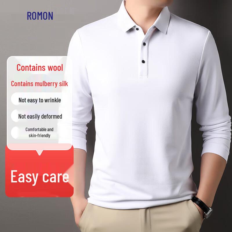 Romon Men s Wool & Silk Blend Long Sleeve Polo Shirt M