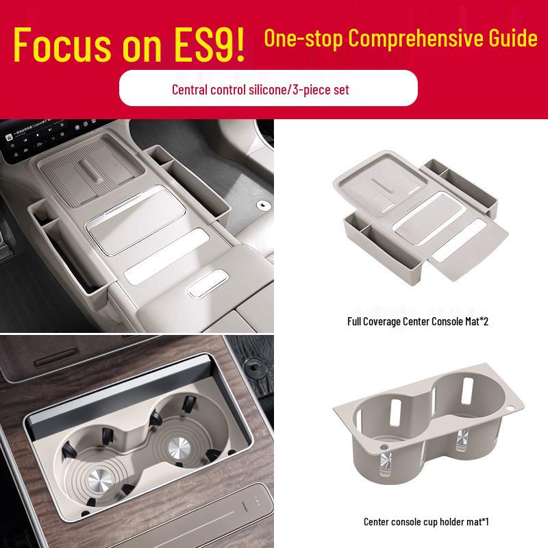 NIO ES9 Center Console Silicone Protective Pad with Full Coverage Cup Holder and Interior Storage