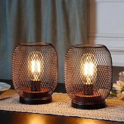 JHY DESIGN Metal Cage LED Lantern, 17cm Tall, Battery Operated, Cordless, Indirect Lighting, Antique Style, Table Lamp, LED Bulb Included, Perfect for