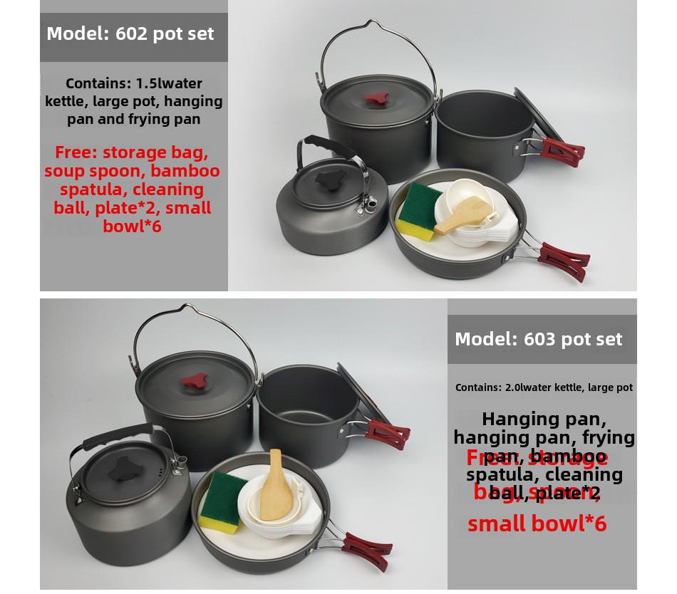 Camping Cookware: Outdoor Pots, Kettles, Frying Pans, Cookware, Camping Equipment, Portable Kitchen Utensils, Camp Cookers, Cassette Stoves.