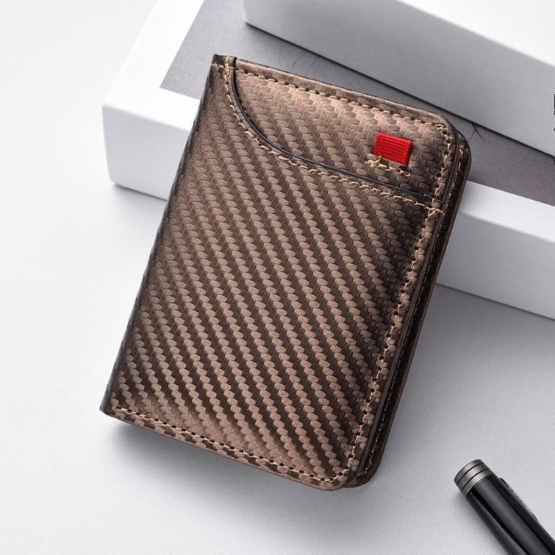 Portafoglio Uomo Sottile con Fantasia in Fibra di Carbonio, Portafoglio Bifold con Blocco RFID, Portacarte Minimalista per Tasca Anteriore, Portafoglio con Clip per Banconote per Uomo