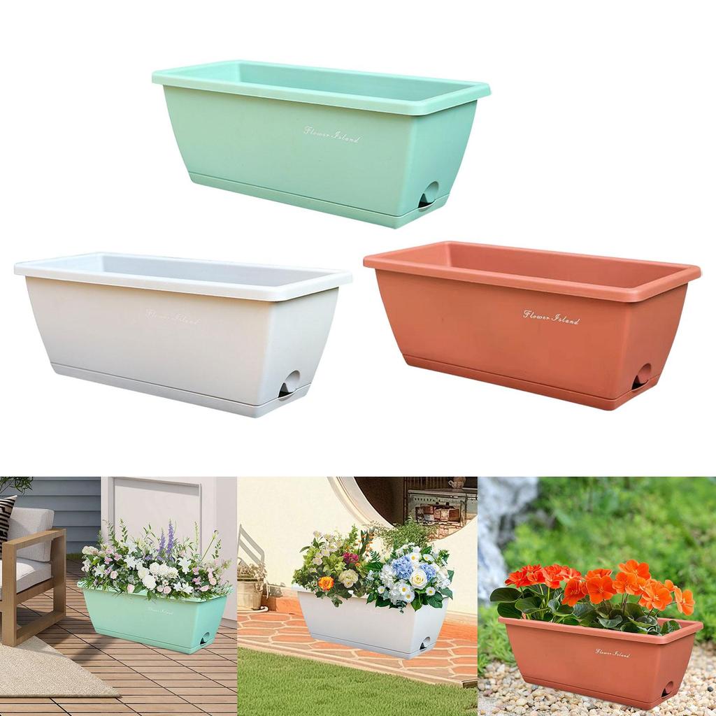 Window Box Planter Large Capacity Breathable Rectangular Flower Pot with Drainage Holes for Porch Patio Balcony Outdoor Garden