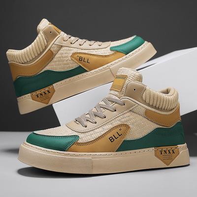 Autumn High-Top Men'S Board Shoes Platform Heightening Leather Splicing Letters Fashion Sports Casual Shoes Men'S Shoes