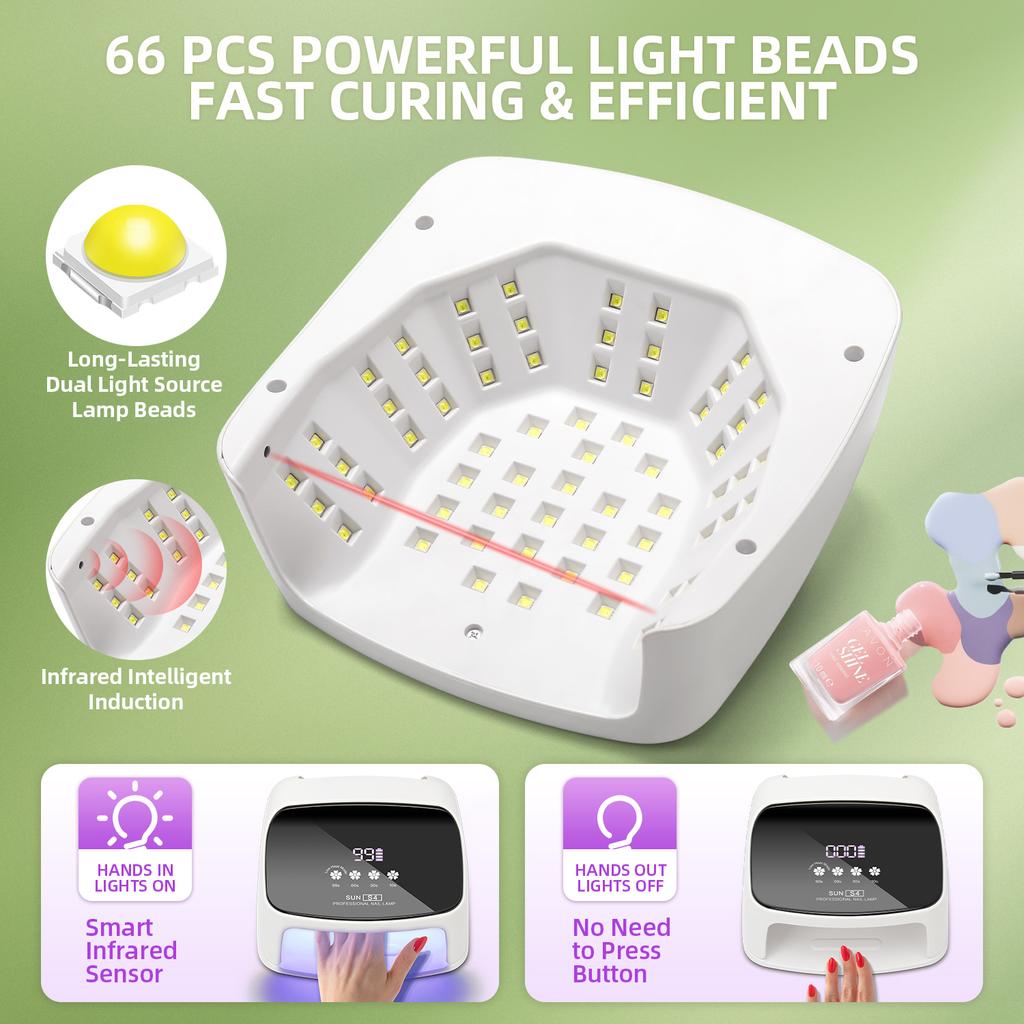 288W 66LEDs UV Nail Dryer Lamp Machine for Drying Nails Gel Polish Professional Curing Manicure Lamp 4 Timer LCD Display Tools