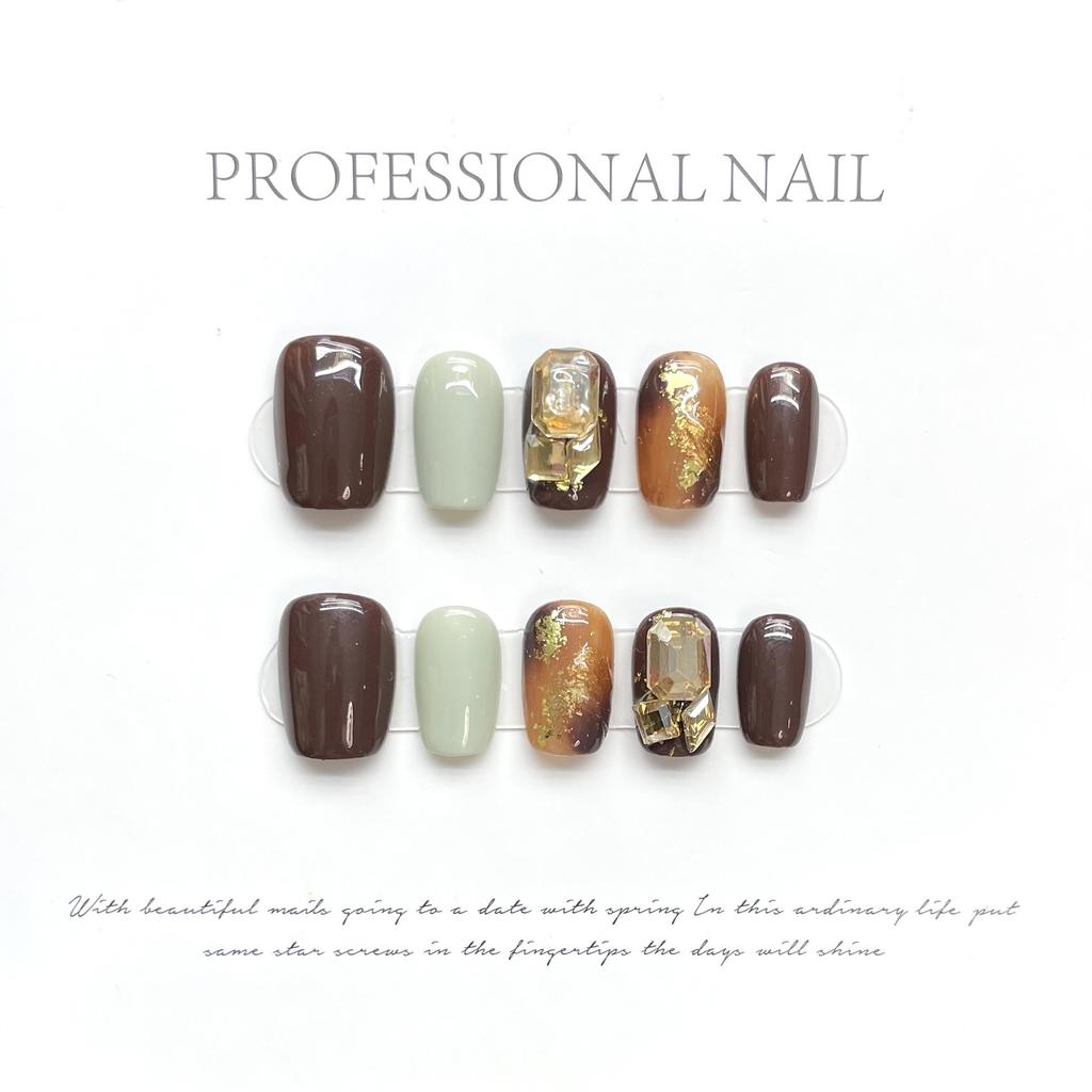 10pcs/set Purely Handmade Wearable Nails Removable Nail Art French Simple False Nails Finished Long and Short Nails