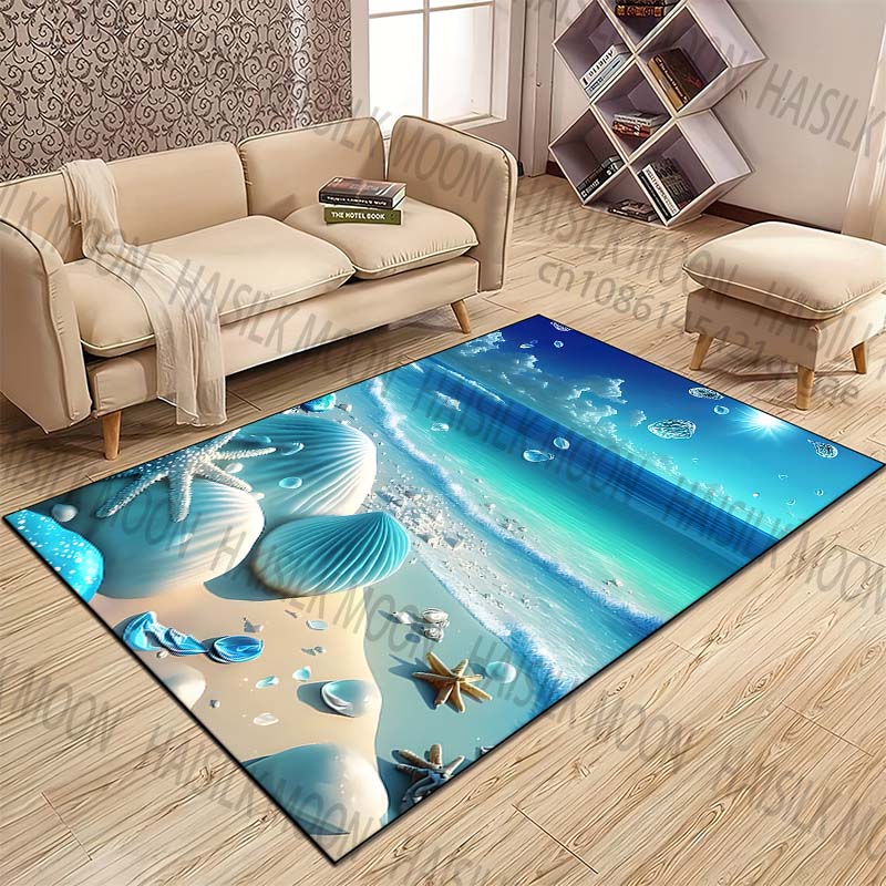 New product Beach shells and starfish Carpet for Living Room Bedroom Bedside Floor Mat Cloakroom Children Playing Mat Area Rug