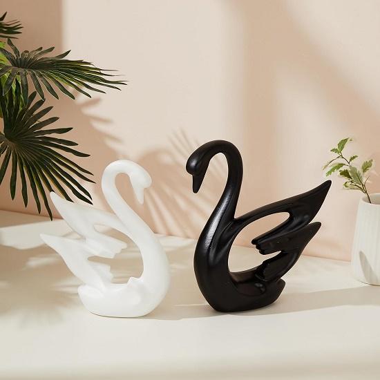 Swan Pair Ceramic Art Figure | Beautiful Home Decor (Set of 2)