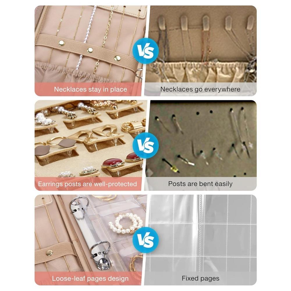 Jewelry Travel Organizer Case for Home Jewelry Organizer Storage Ring Binder Clear Bags Zipper Rolls Pouch for Necklaces,Earrings,Rings,Bracelets