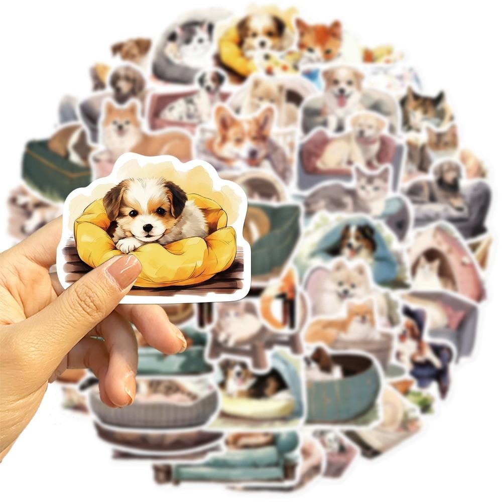 50-Piece Cute Cozy Cartoon Cat & Dog Graffiti Stickers - DIY Waterproof Decor for Guitars, Notebooks, Luggage, Phone Cases