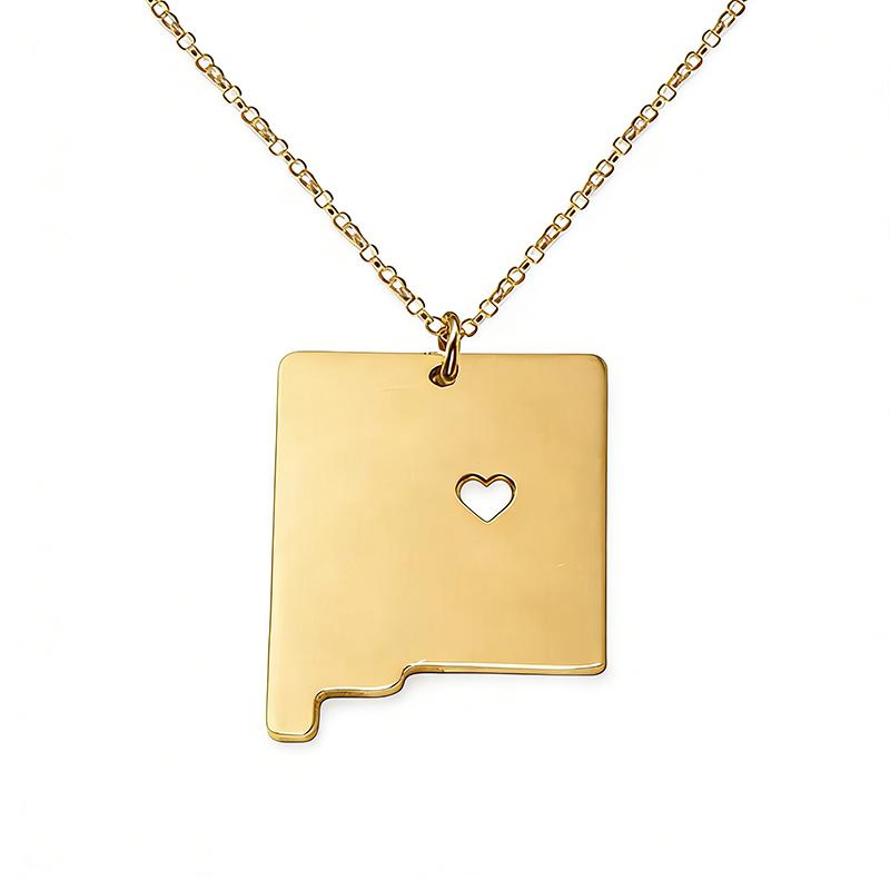 Stainless Steel Hollow Heart New Mexico Map Pendant Necklace For Women Men United States Map Jewelry