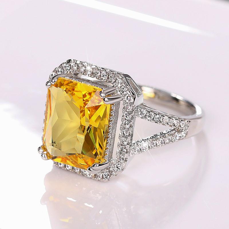 Huitan Gorgeous Yellow Cubic Zirconia Women Rings for Engagement Wedding Temperament Elegant Female Accessories Fashion