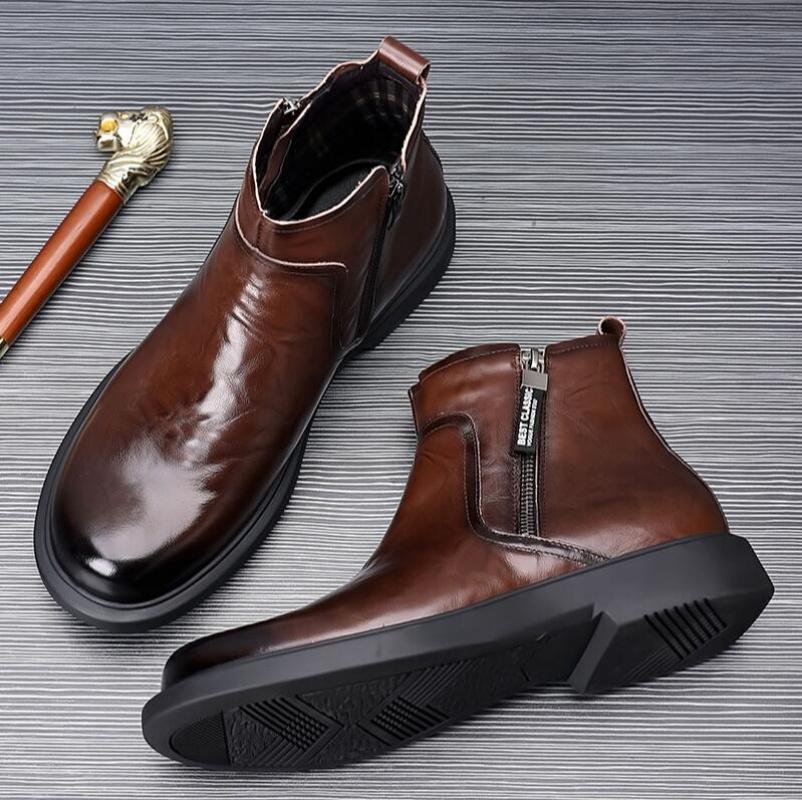 Fashion Genuine Leather Ankle Boots for Men Autumn Winter Velvet Warm Men's Chelsea Boots New Designer Casual Dress Shoes Man