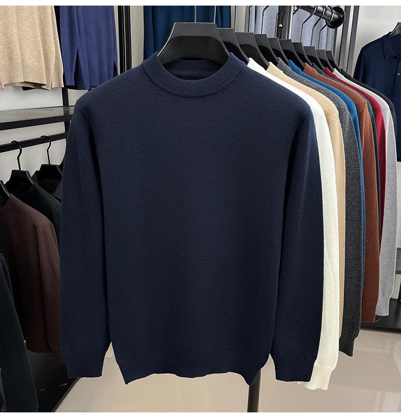 Men's Thickened Knit Sweater - Anti-Pilling Solid Color Half-High Collar Pullover for Autumn and Winter