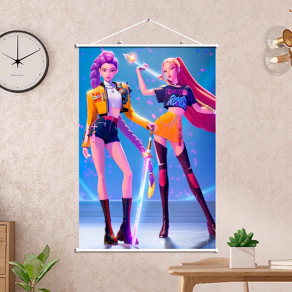 Hunter Girls K-Pop Demon Hunters Hanging Scroll (60x90 CM) Wall Art