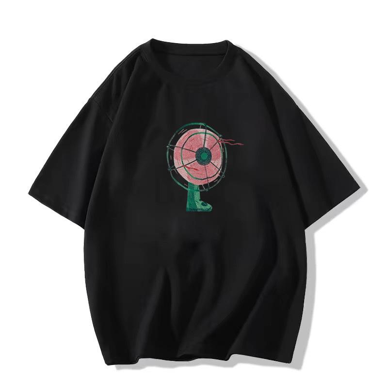 

Женская белая хлопковая футболка оверсайз 2025: Короткий рукав, прямой плечевой шов, американский дизайн 3XL чёрный