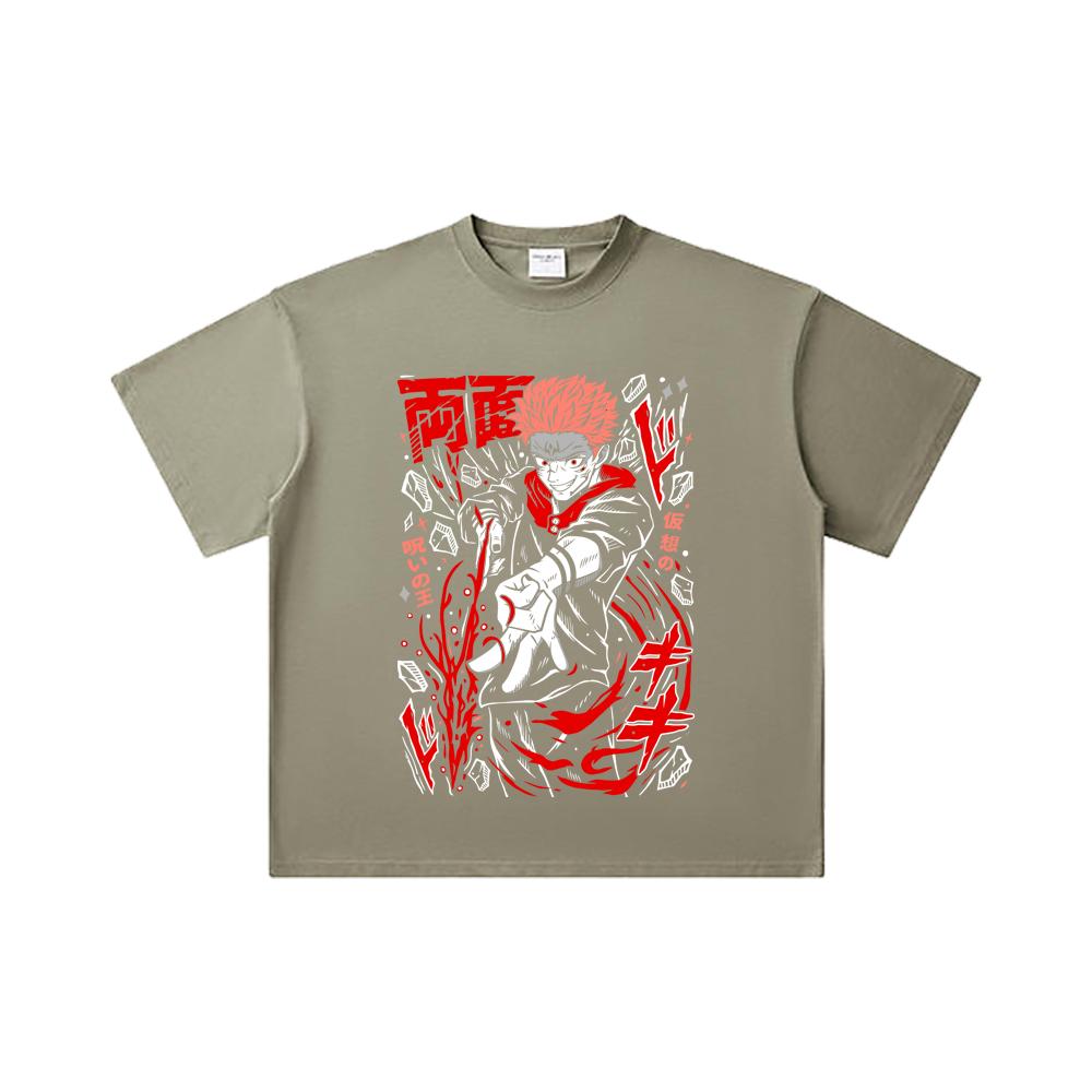 260 GSM Double Yarn 32 Count 100% Cotton Jujutsu Kaisen V31 Sukuna Print Unisex Heavy Cotton T Shirt