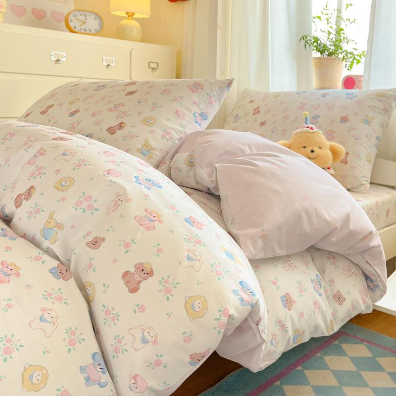 Class A 100% Pure Cotton Student Dormitory 3-Pcs Set Maternal And Infant Grade Cotton Skin-Friendly Small Floral Bed Sheet Quilt Set4-Pcs Set