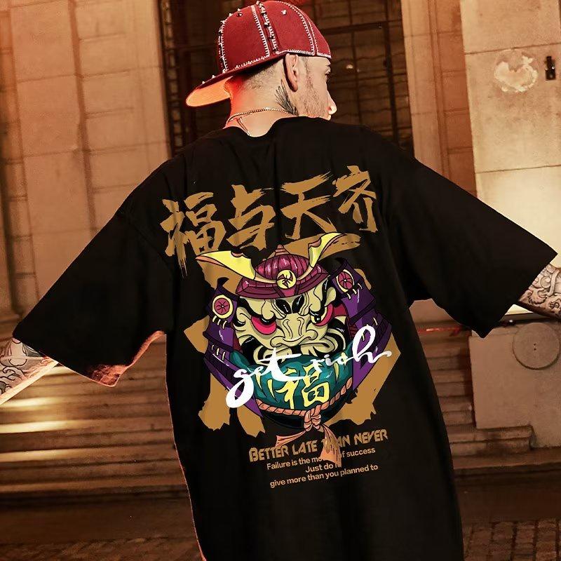 

M-8XL Мужской оверсайз Мода Американский винтаж Милый Q-версия Принт судьи Короткий рукав Круглый вырез Универсальный тренд Парный наряд 4XL