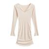 American-style Hot Girl V-neck Solid Color Long-sleeve Dress for Women, New Winter Slimming Pleated Hip-hugging Short Skirt