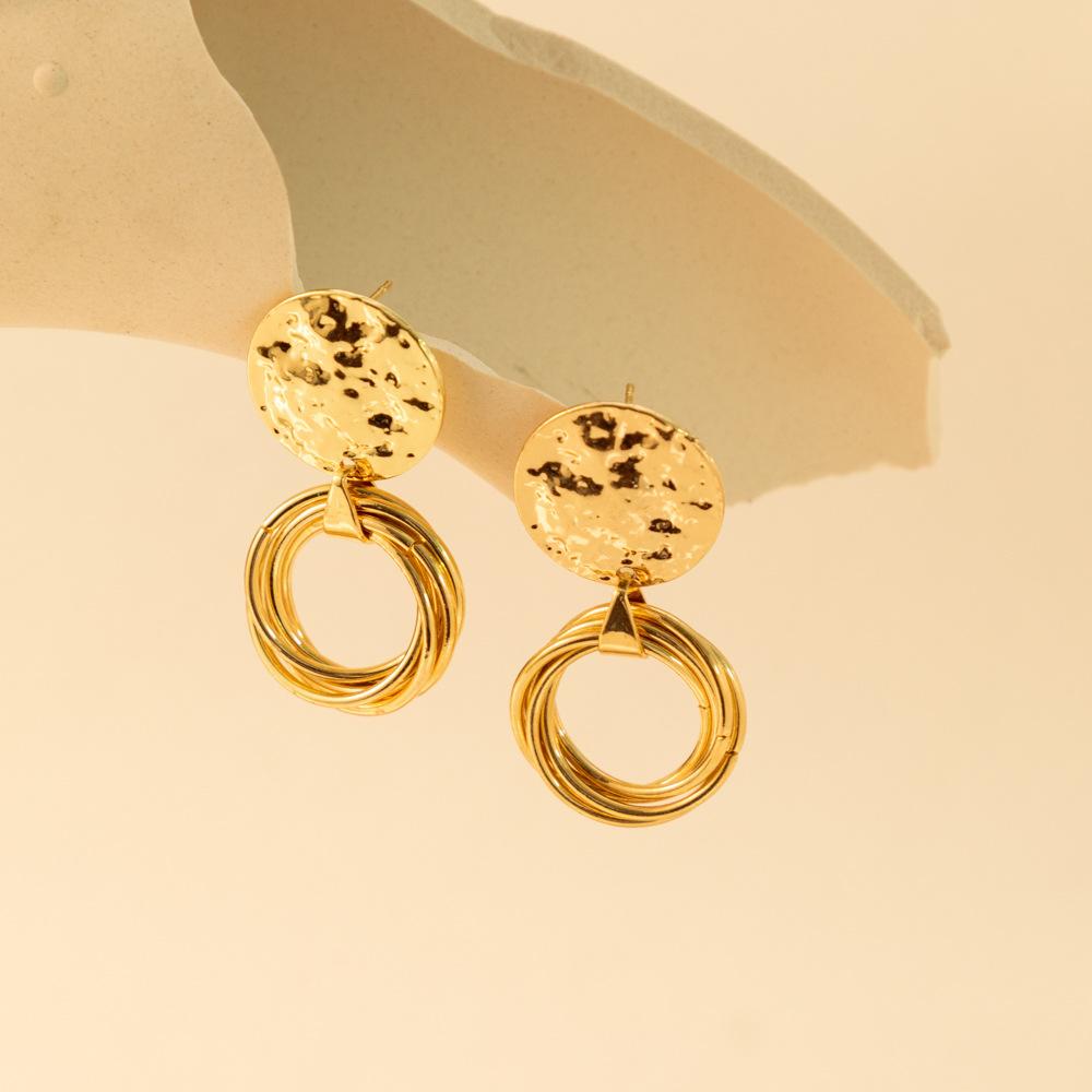Gold Fashionable Plated Alloy Earrings Irregular Geometric Design Circle