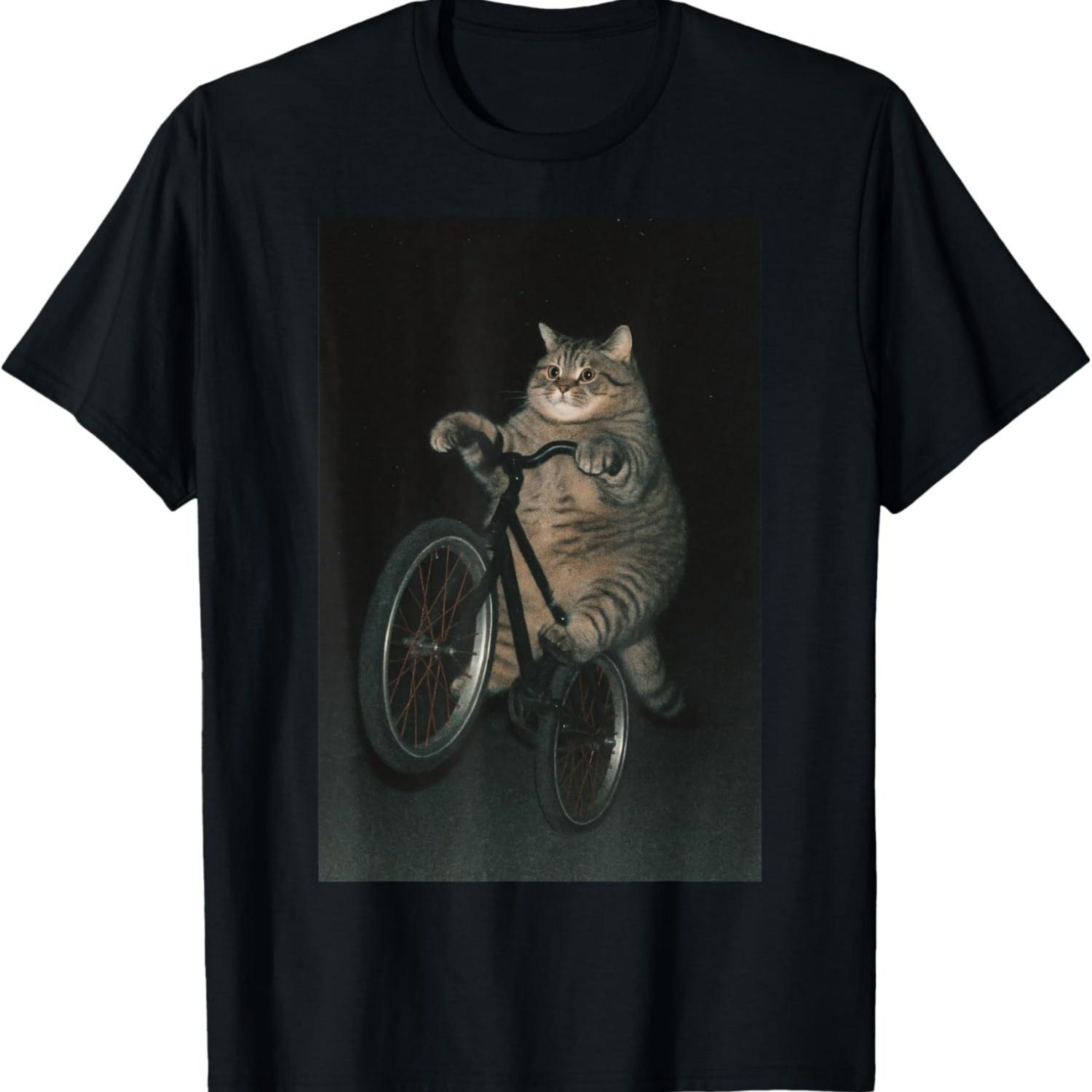 Cat Riding Bike Pet Lover Funny Meme T-Shirt S
