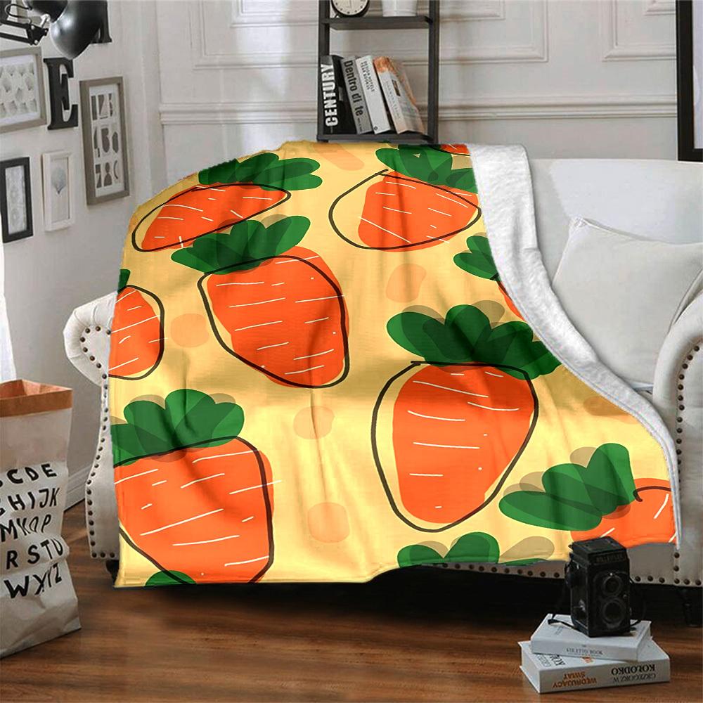 1pc Carrot Pattern Print Blanket   Lightweight Flannel Throw Blanket For Sofa, Bed, Living Room, Office, Outdoor Travel, Camping