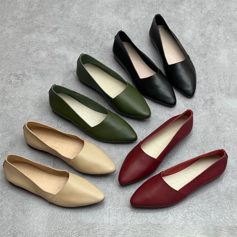 Johnature Scarpe basse casual versatili da donna, fatte a mano in vera pelle, con punta a punta e suola morbida