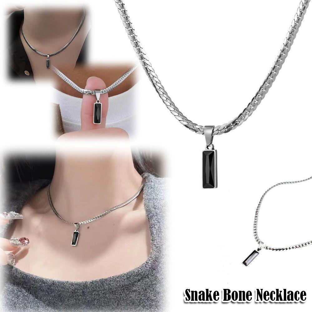Geometric Snake Bone Necklace Square Hip-hop Chain Simple Black Pendant  Men Women