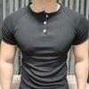 Pánské bílé Henley tričko s krátkým rukávem, úzký střih, ležérní top