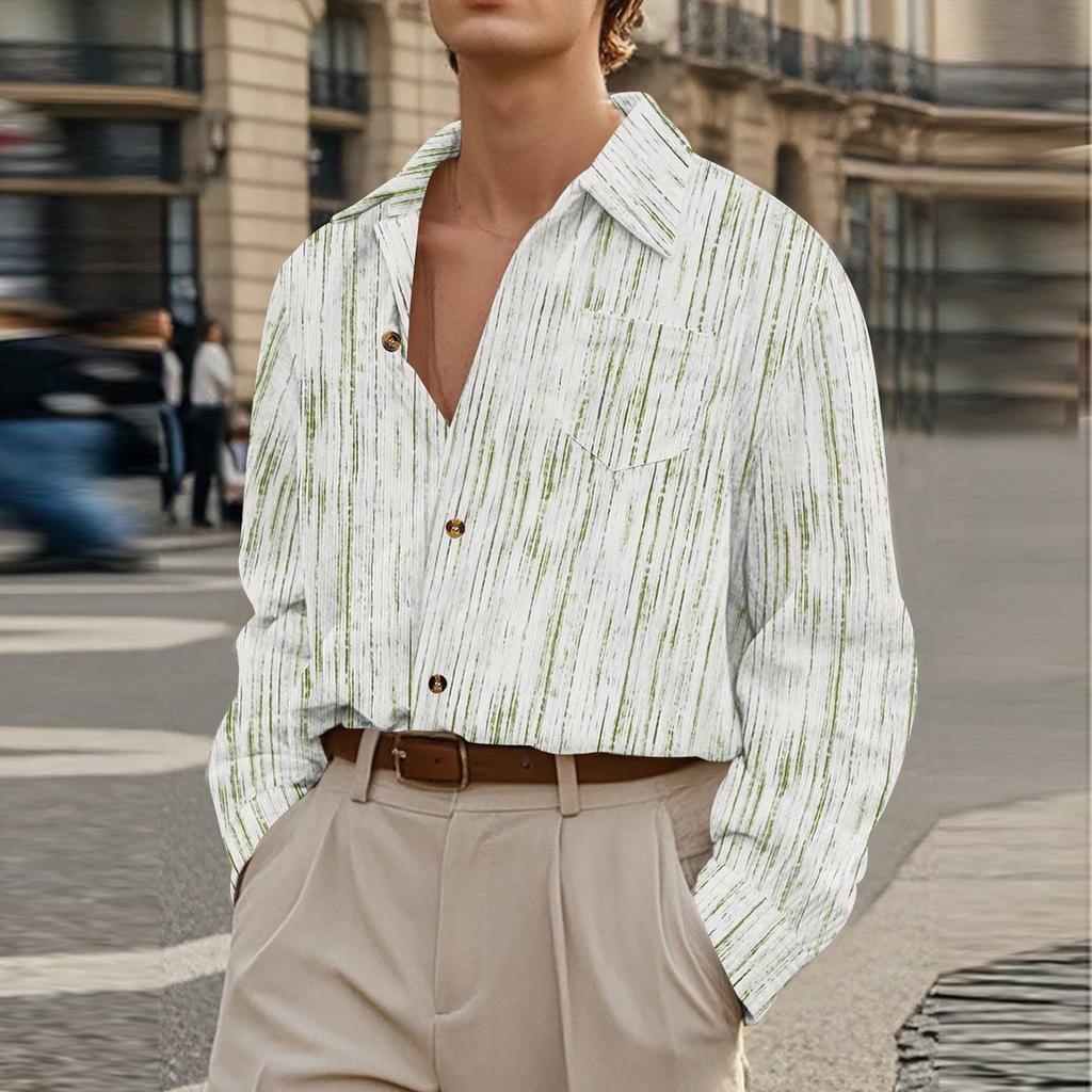 Men's Long Sleeve Linen Shirt Turn-Down Collar Shirt  Fit  Shirt