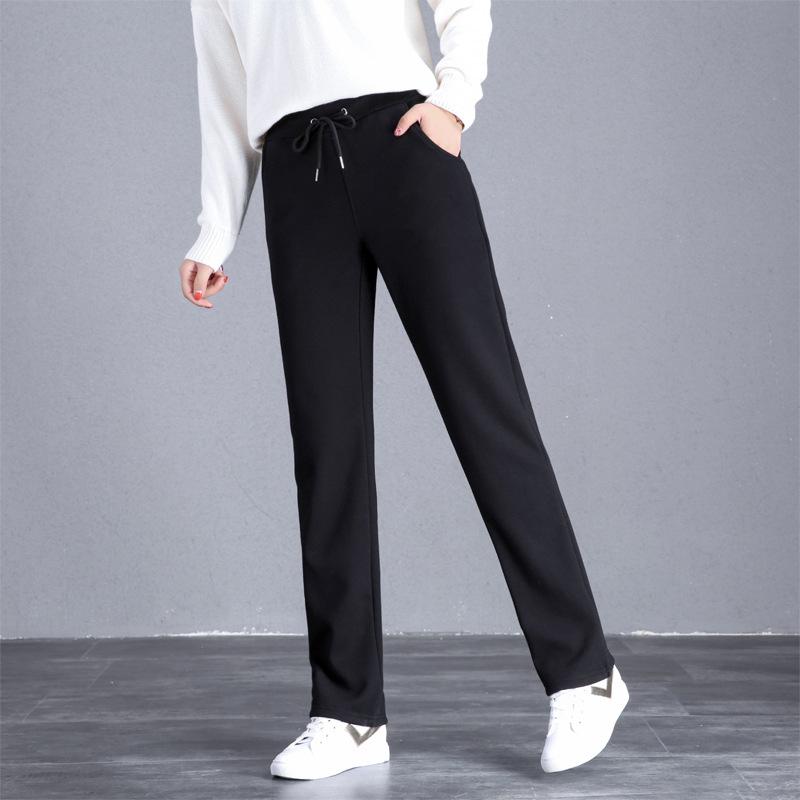 Women's Mid Rise Drawstring Straight Leg Sweatpants Loose Fleece Lined Winter Casual Trousers