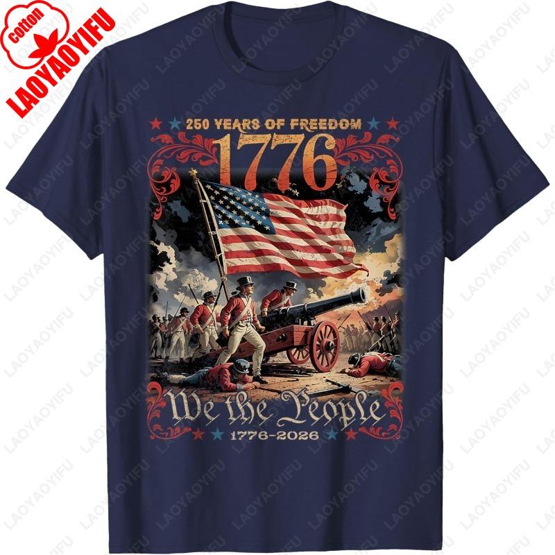 250 Years of Freedom Retro USA Flag Since 1776 2026 Independence Day TShirt Trend Classics Nostalgia Tees Men Women Cotton Tops