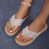 Flip Over Flat Bottomed Clip On Foot Plus Size Hemp Rope Flip Flops for Women, Comfortable Flat Bottomed Canvas Slippers for Women