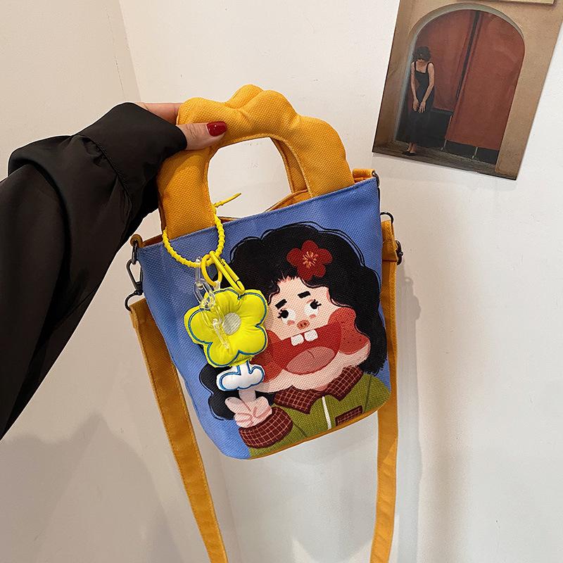 

2024 Trendy Cute Canvas Crossbody Bucket Bag for Women - Illustration Design