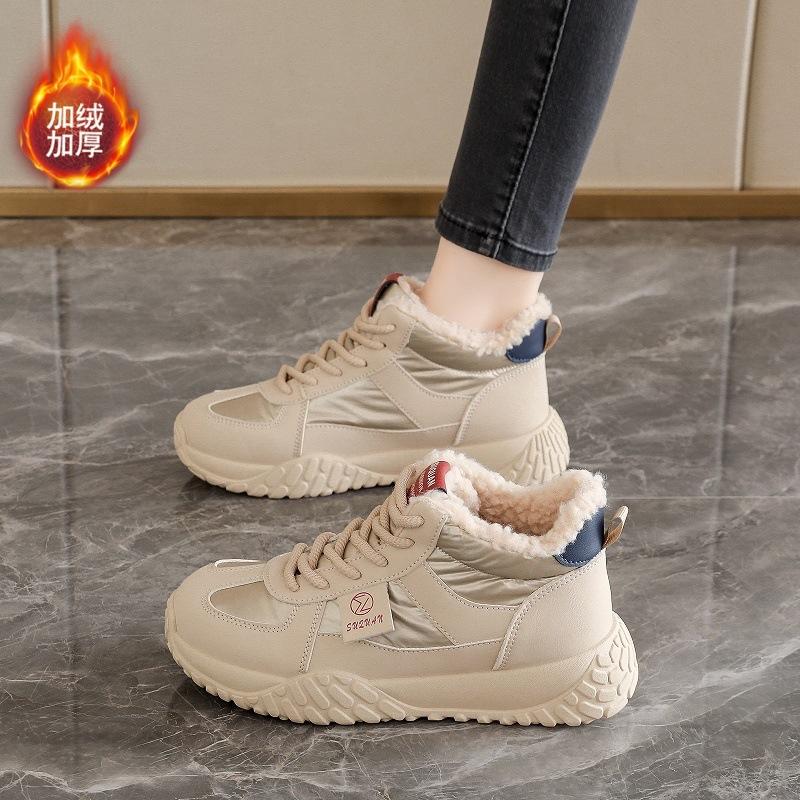Korean Style Women's Cotton Shoes Winter Thickened Fleece Lined Sports Running Casual Warm Heightening Anti-slip Snow Boots